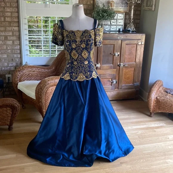 Jovani | Dresses | Jovani Silk Navy Gold Evening Formal Dress | Poshmark